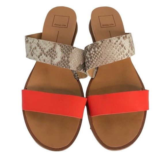 Dolce Vita Paci Snake Print Bright Orange Wedge Sandals SIZE 10 - Picture 3 of 11